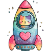 Rainbow Rocket Cat Heart