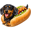 Teckel en hot-dog