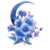 Moon Crescent with Blue Flowers