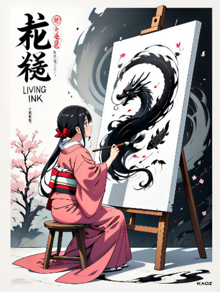 Sakura Dragon Ink Painting