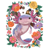 Axolotl entouré de fleurs