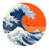 Kanagawa Wave Japan Retro Sunset