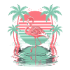 Tropical flamingo palm trees water sunset