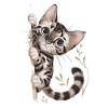 Curious cat with plant motif