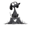 Heart dog on tree stump
