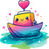 Bateau Cœur dans la Mer Arc-en-ciel
