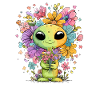 Flower-loving alien with flower hearts