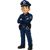 Polizeiheld Cartoon in Blau