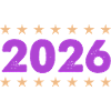 Year 2026 in purple with stars