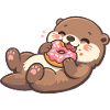 Cuddly bear with donut enjoyment