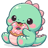Petit dino grignotant un donut