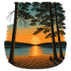 Sunset at the forest lake
