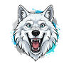White Wolf Head Cartoon Blue Accents