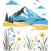 Mountain landscape with flowering meadows