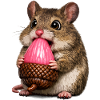 Holzmaus mit rosa Eichel