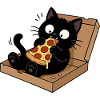 Black cat enjoying pizza
