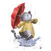 Chat en imperméable et parapluie