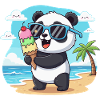 Panda am Strand mit Eiscreme