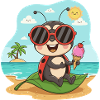 Strandkäfer mit Eis und Sonnenbrille
