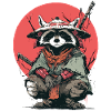 Raccoon Samurai in Red Moon
