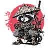 Raccoon Samurai in Red Circle