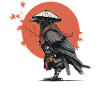 Samurai Crow in Red Moon