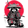 Raccoon Samurai under Crimson Moon