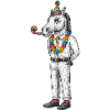 Harlekinpferd in Partykleidung