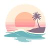 Retro Sunset Beach & Palm Tree