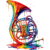 French horn with dripping paint