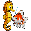 Seepferdchen und Goldfisch Freundschaft