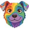 Cute Rainbow Cyber Dog Cartoon Face