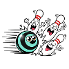 Lebendige Bowlingball mit frechen Pins