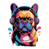 French bulldog Frenchie with headphones