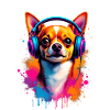 Chihuahua Neon Dog with Headphones