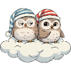 Wolkenduo Eulen mit Zipfelmützen