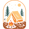 Nighttime tent camp by the fire
