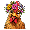 Huhn mit Blumenschmuck 