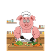 Muscular pig chopping salad