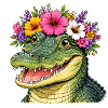 Krokodil mit Blumenschmuck 