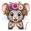 Fröhliche Maus mit Blumenschmuck 