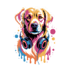 Golden Retriever mit Kopfhörer