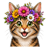 Katze mit Blumenschmuck 