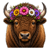 Bison mit Blumenschmuck 