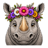 Nashorn mit Blumenschmuck 