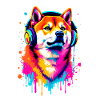 Shiba Inu mit Kopfhörer