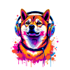 Shiba Inu with headphones