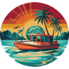 Retro Boat Sunset Tropics