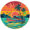 Retro Boat Sunset Tropics