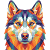 Bunte geometrische Husky-Kopf-Pop Art